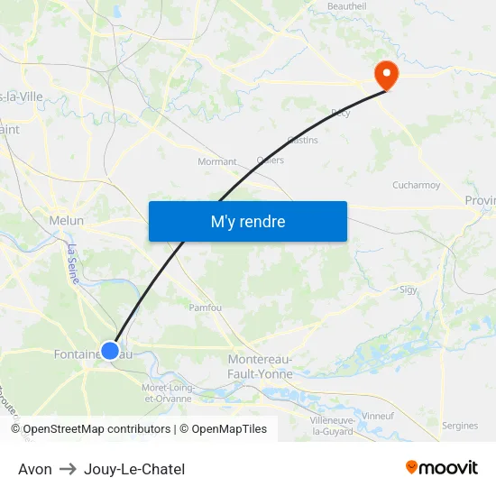 Avon to Jouy-Le-Chatel map