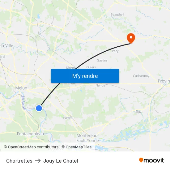 Chartrettes to Jouy-Le-Chatel map
