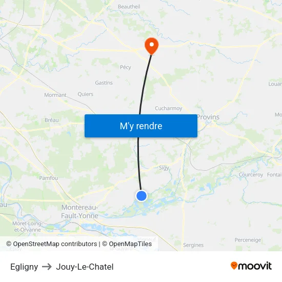 Egligny to Jouy-Le-Chatel map