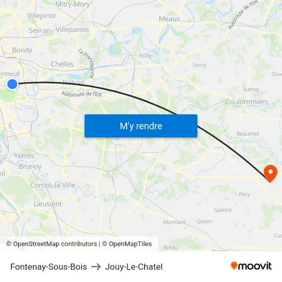 Fontenay-Sous-Bois to Jouy-Le-Chatel map