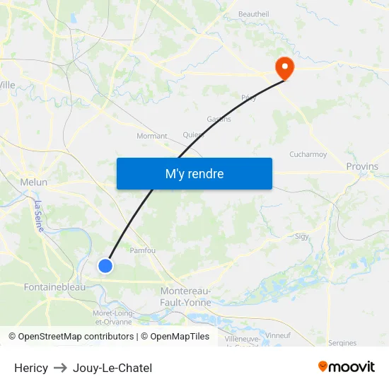 Hericy to Jouy-Le-Chatel map