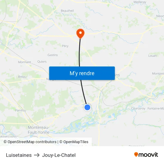 Luisetaines to Jouy-Le-Chatel map