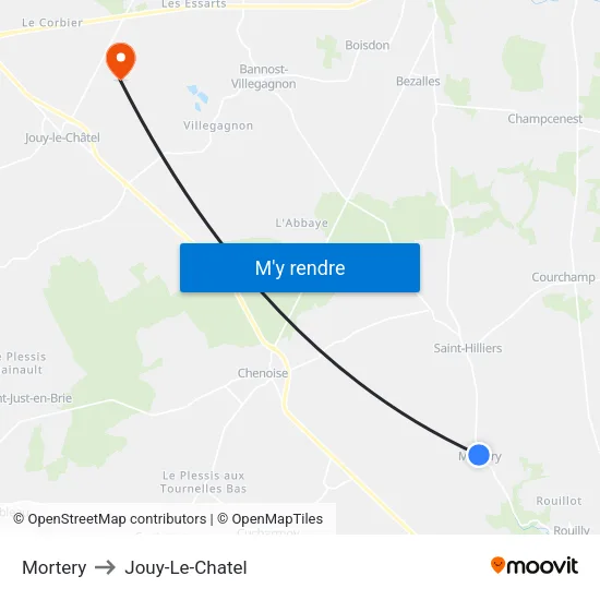 Mortery to Jouy-Le-Chatel map