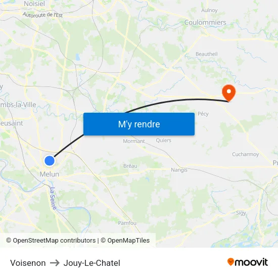Voisenon to Jouy-Le-Chatel map