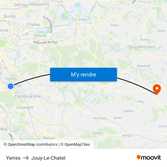 Yerres to Jouy-Le-Chatel map