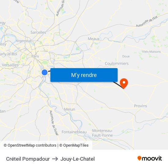 Créteil Pompadour to Jouy-Le-Chatel map