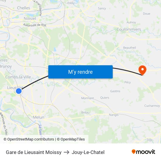 Gare de Lieusaint Moissy to Jouy-Le-Chatel map