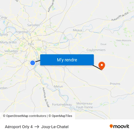 Aéroport Orly 4 to Jouy-Le-Chatel map