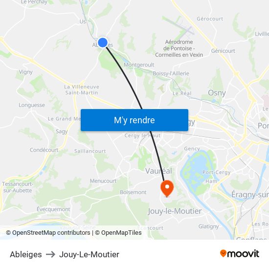 Ableiges to Jouy-Le-Moutier map