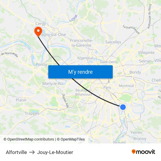 Alfortville to Jouy-Le-Moutier map