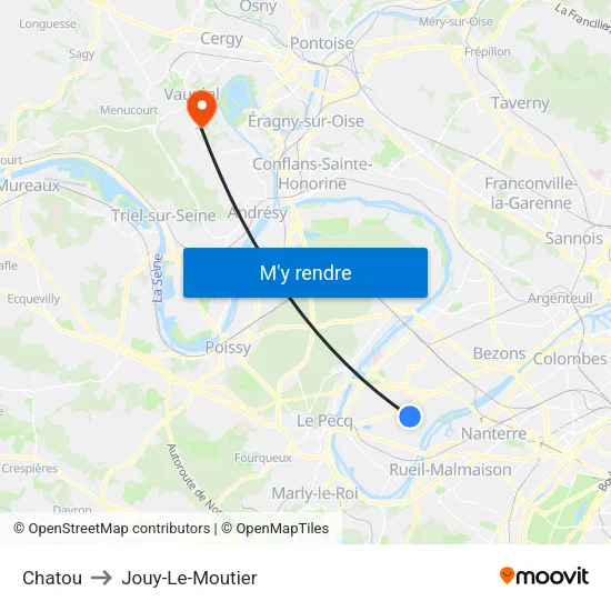 Chatou to Jouy-Le-Moutier map