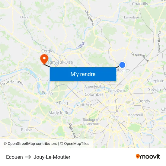 Ecouen to Jouy-Le-Moutier map