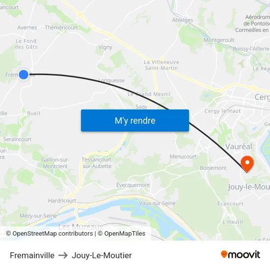 Fremainville to Jouy-Le-Moutier map