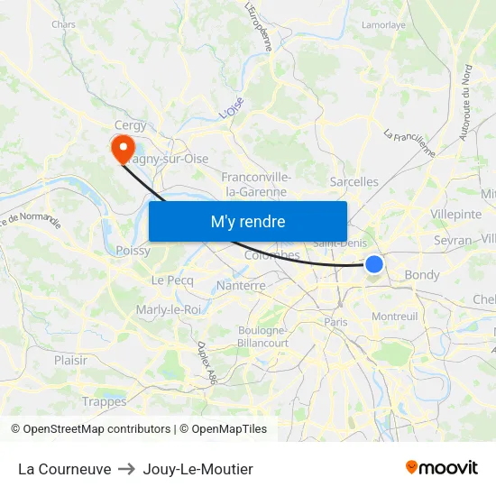 La Courneuve to Jouy-Le-Moutier map