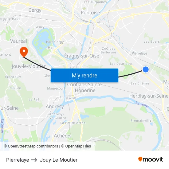Pierrelaye to Jouy-Le-Moutier map