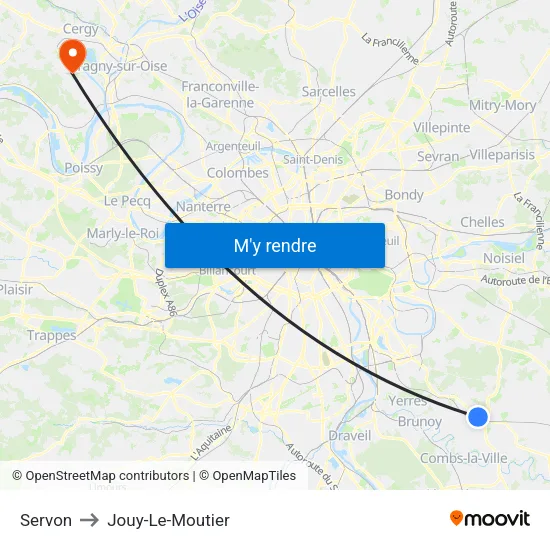 Servon to Jouy-Le-Moutier map