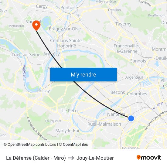 La Défense (Calder - Miro) to Jouy-Le-Moutier map