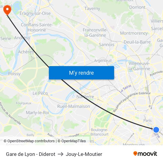Gare de Lyon - Diderot to Jouy-Le-Moutier map