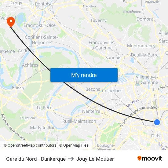 Gare du Nord - Dunkerque to Jouy-Le-Moutier map