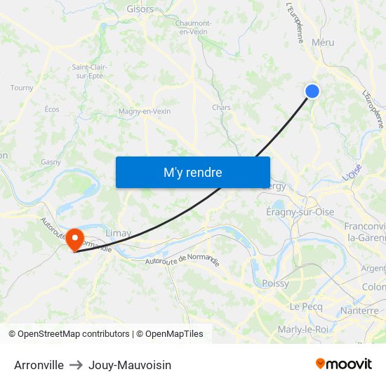 Arronville to Jouy-Mauvoisin map