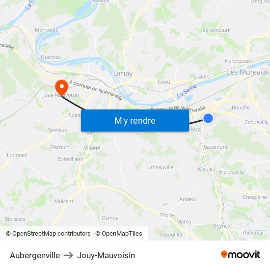 Aubergenville to Jouy-Mauvoisin map