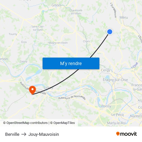 Berville to Jouy-Mauvoisin map