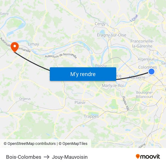 Bois-Colombes to Jouy-Mauvoisin map