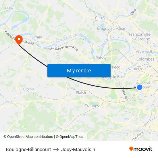 Boulogne-Billancourt to Jouy-Mauvoisin map