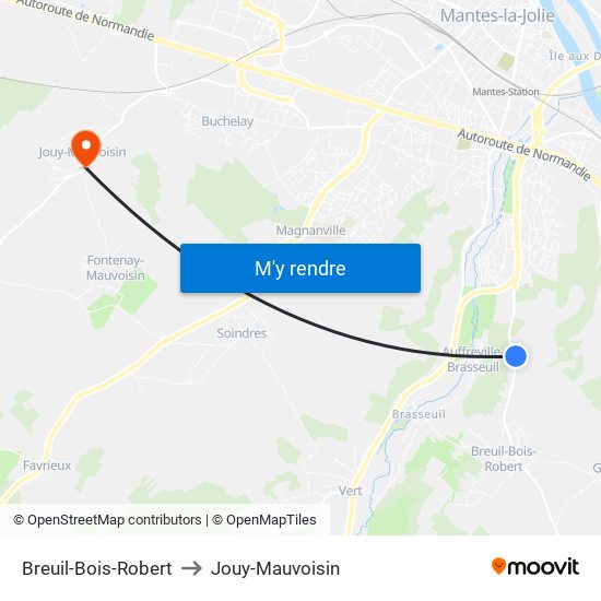 Breuil-Bois-Robert to Jouy-Mauvoisin map