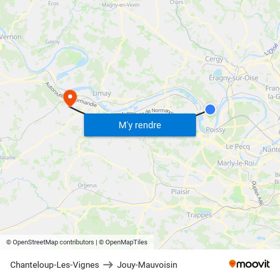 Chanteloup-Les-Vignes to Jouy-Mauvoisin map