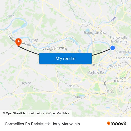 Cormeilles-En-Parisis to Jouy-Mauvoisin map