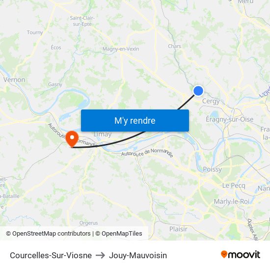 Courcelles-Sur-Viosne to Jouy-Mauvoisin map