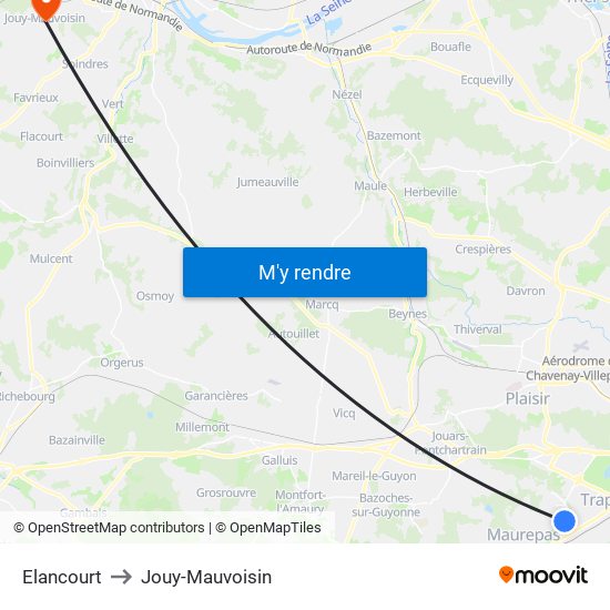 Elancourt to Jouy-Mauvoisin map