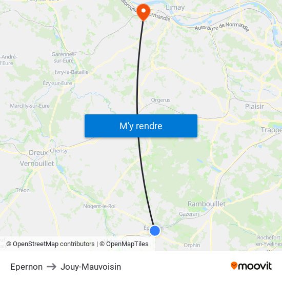 Epernon to Jouy-Mauvoisin map