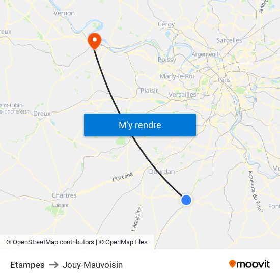 Etampes to Jouy-Mauvoisin map