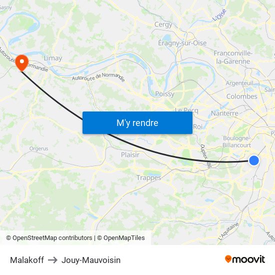 Malakoff to Jouy-Mauvoisin map