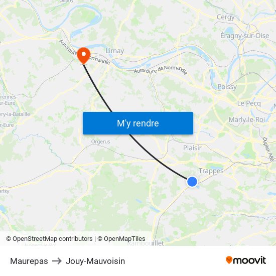 Maurepas to Jouy-Mauvoisin map