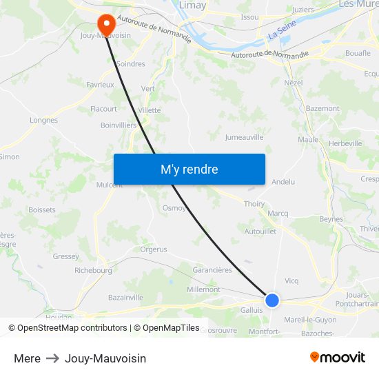 Mere to Jouy-Mauvoisin map