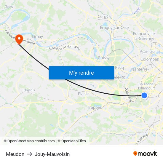 Meudon to Jouy-Mauvoisin map