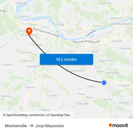 Montainville to Jouy-Mauvoisin map