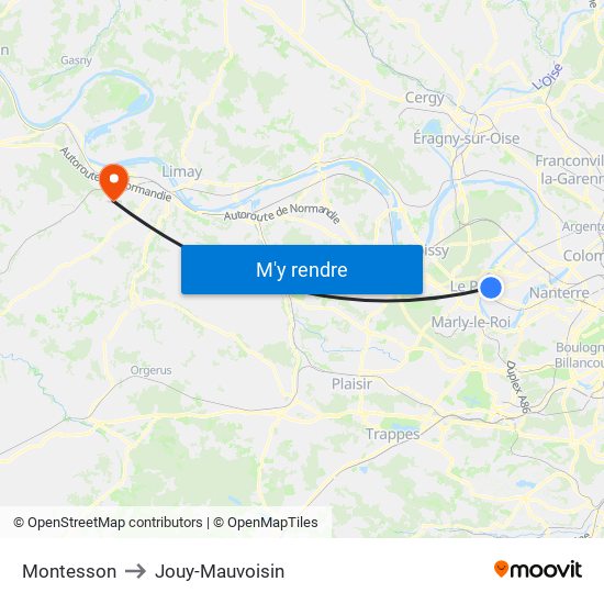 Montesson to Jouy-Mauvoisin map