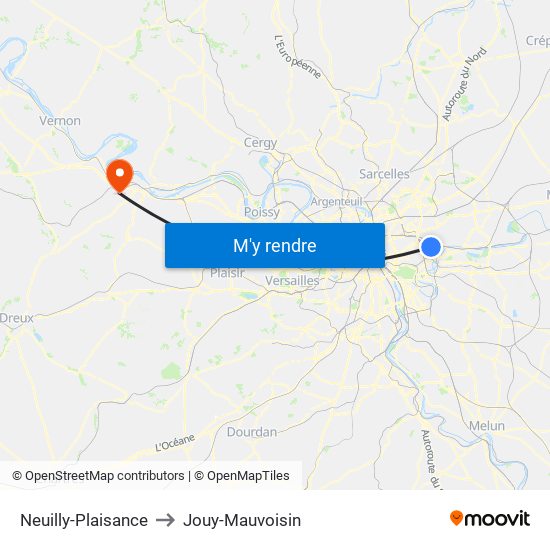 Neuilly-Plaisance to Jouy-Mauvoisin map