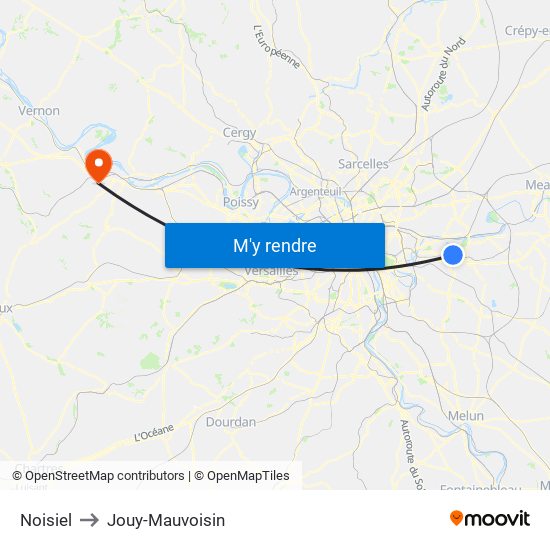 Noisiel to Jouy-Mauvoisin map