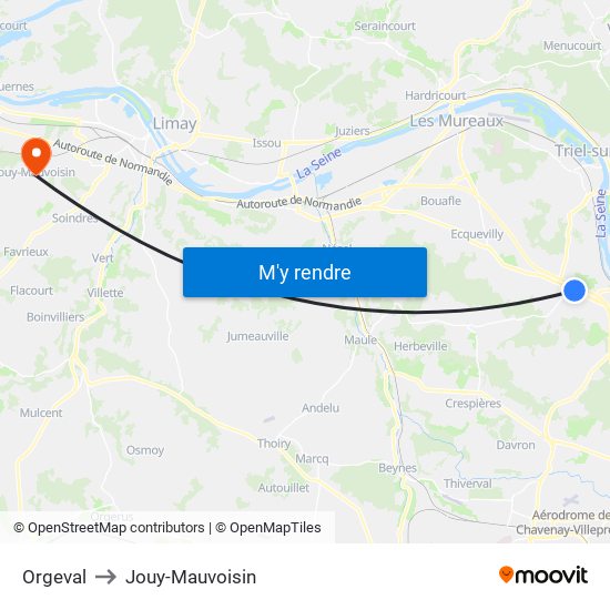 Orgeval to Jouy-Mauvoisin map