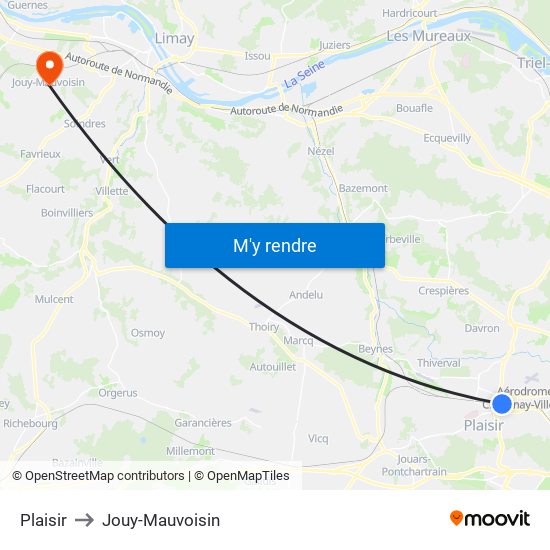 Plaisir to Jouy-Mauvoisin map