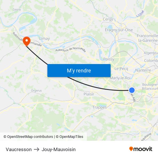 Vaucresson to Jouy-Mauvoisin map