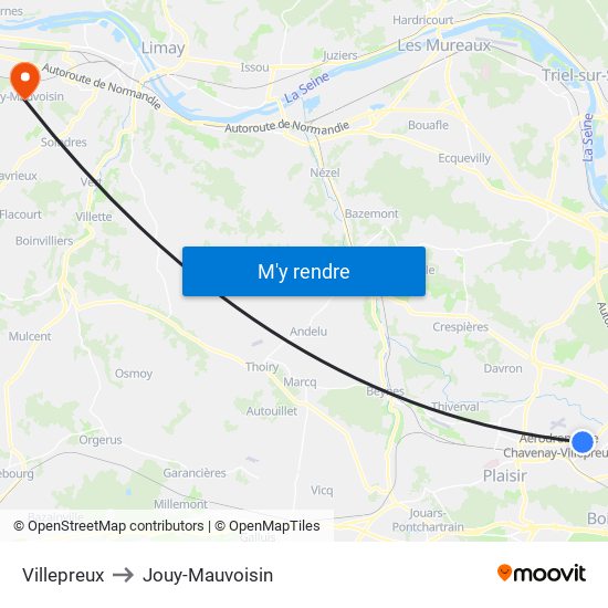 Villepreux to Jouy-Mauvoisin map