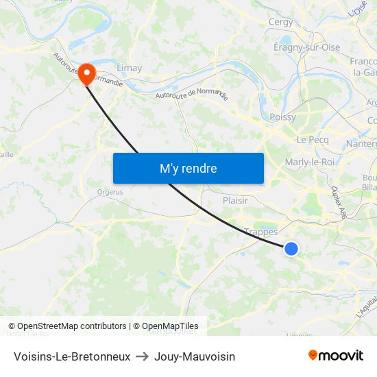 Voisins-Le-Bretonneux to Jouy-Mauvoisin map