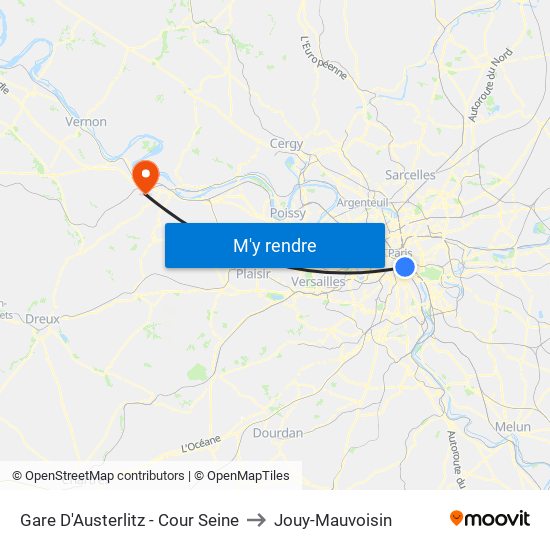 Gare D'Austerlitz - Cour Seine to Jouy-Mauvoisin map