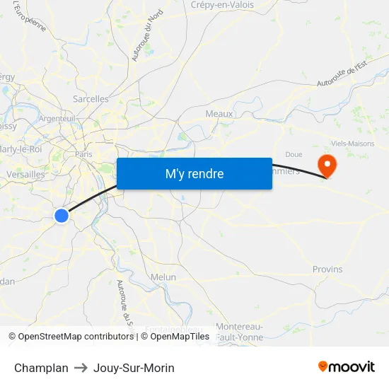Champlan to Jouy-Sur-Morin map